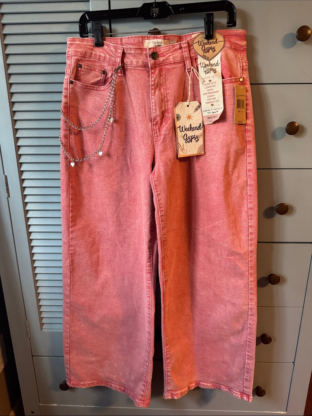 Weekend Gypsy Wide-Leg Jeans with Decorative Chain